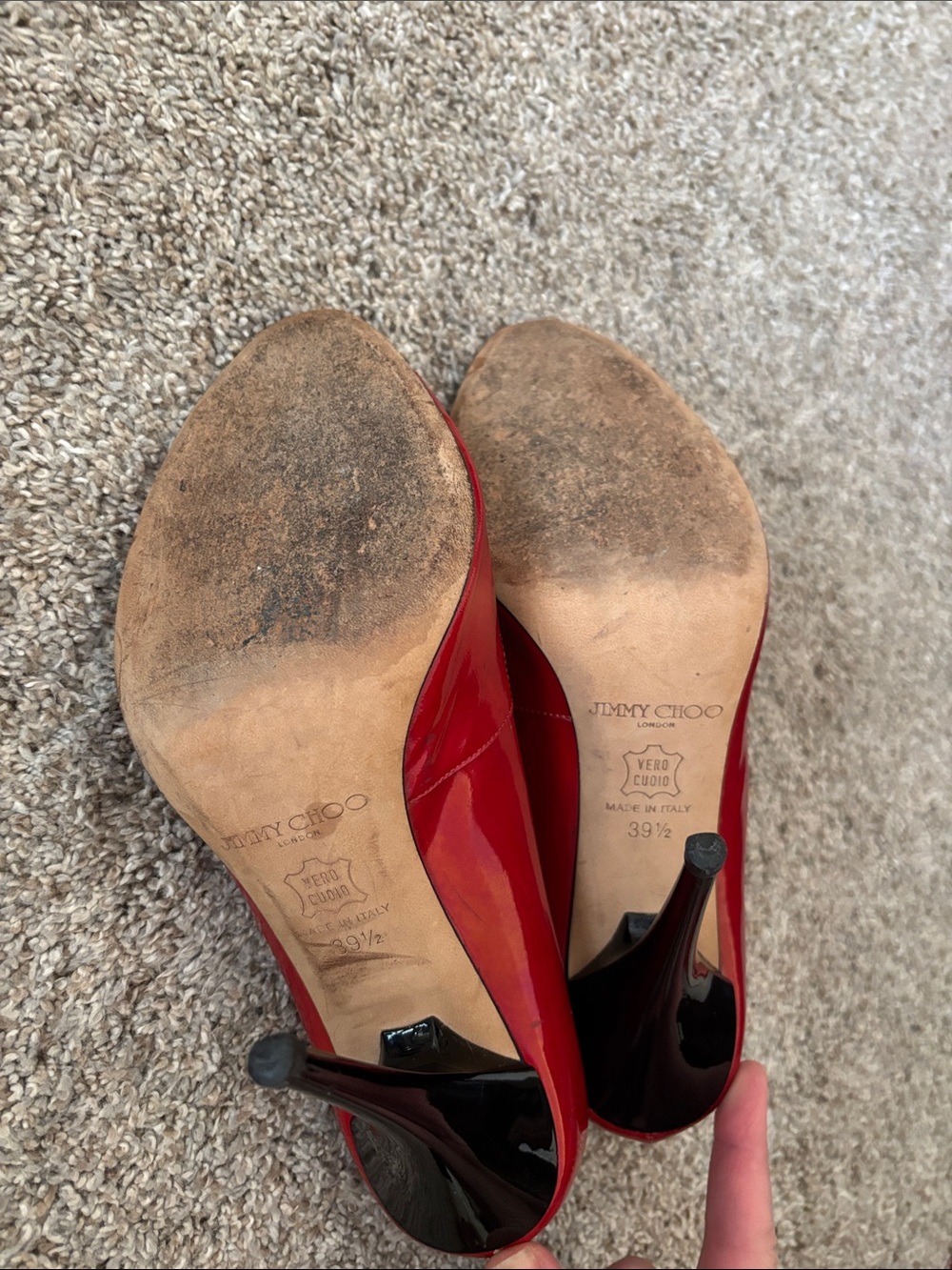 Jimmy Choo Red Patent Leather Open-Toe Heels 8.5 - Picture 6 of 8